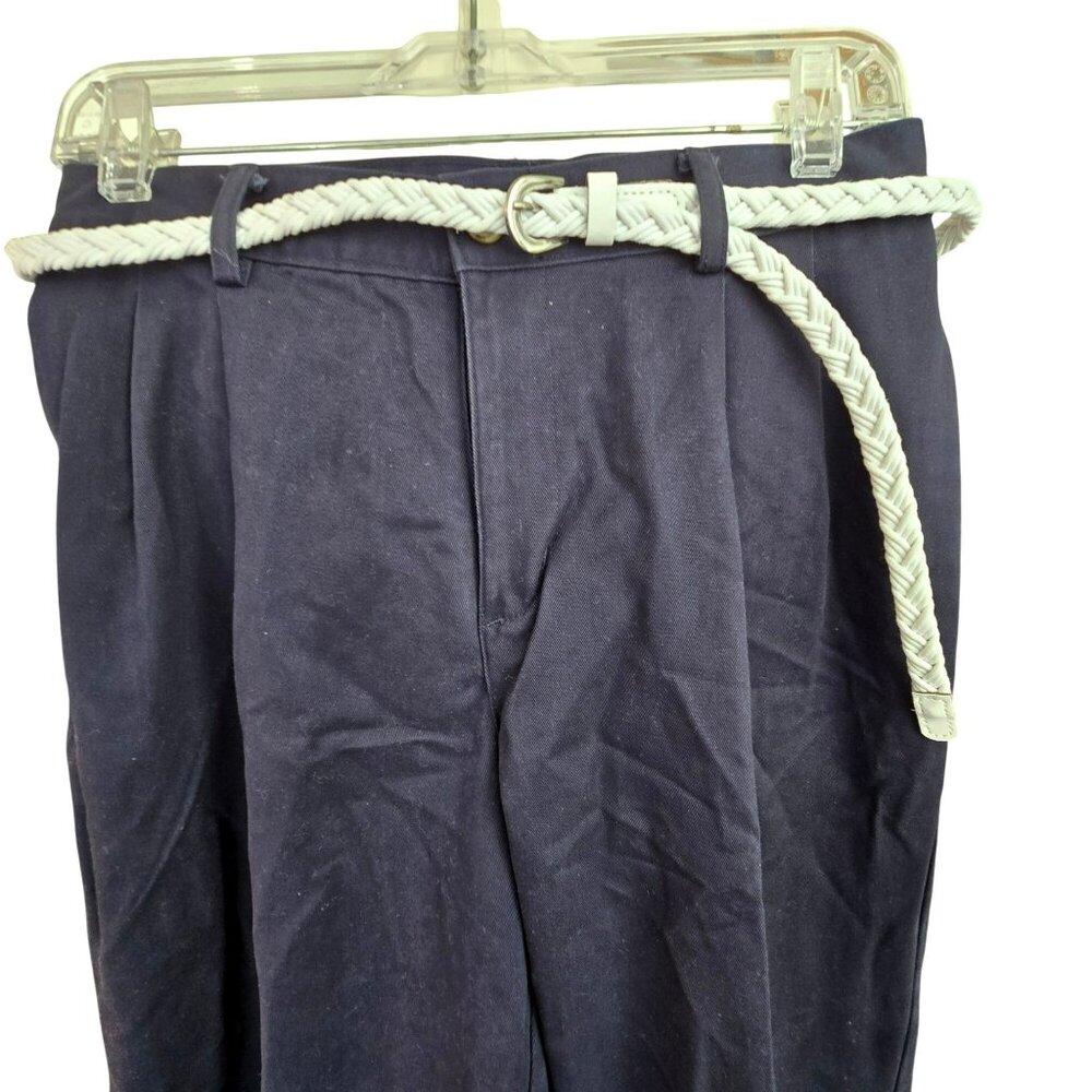 Izod Navy Pants With White Braided Belt Woman's Size 18 Cotton JJ4131